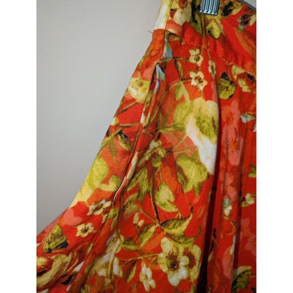 Premise Fluted Floral Colorful Orange  Flowy Linen Blend Skirt Womens 8 - Picture 4 of 11